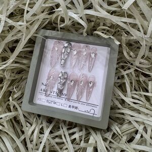 Press on Nails Handmade pink Nail Set  size S reuseable